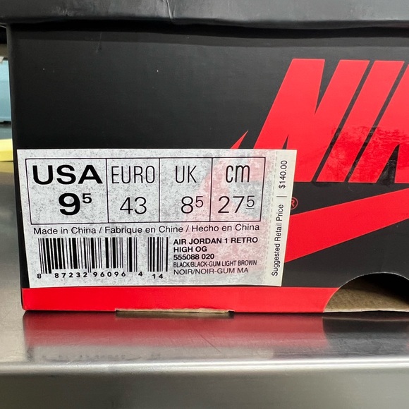 Air Jordan 1 Retro High Black/Noir Gum Men’s 9.5 - Picture 4 of 4